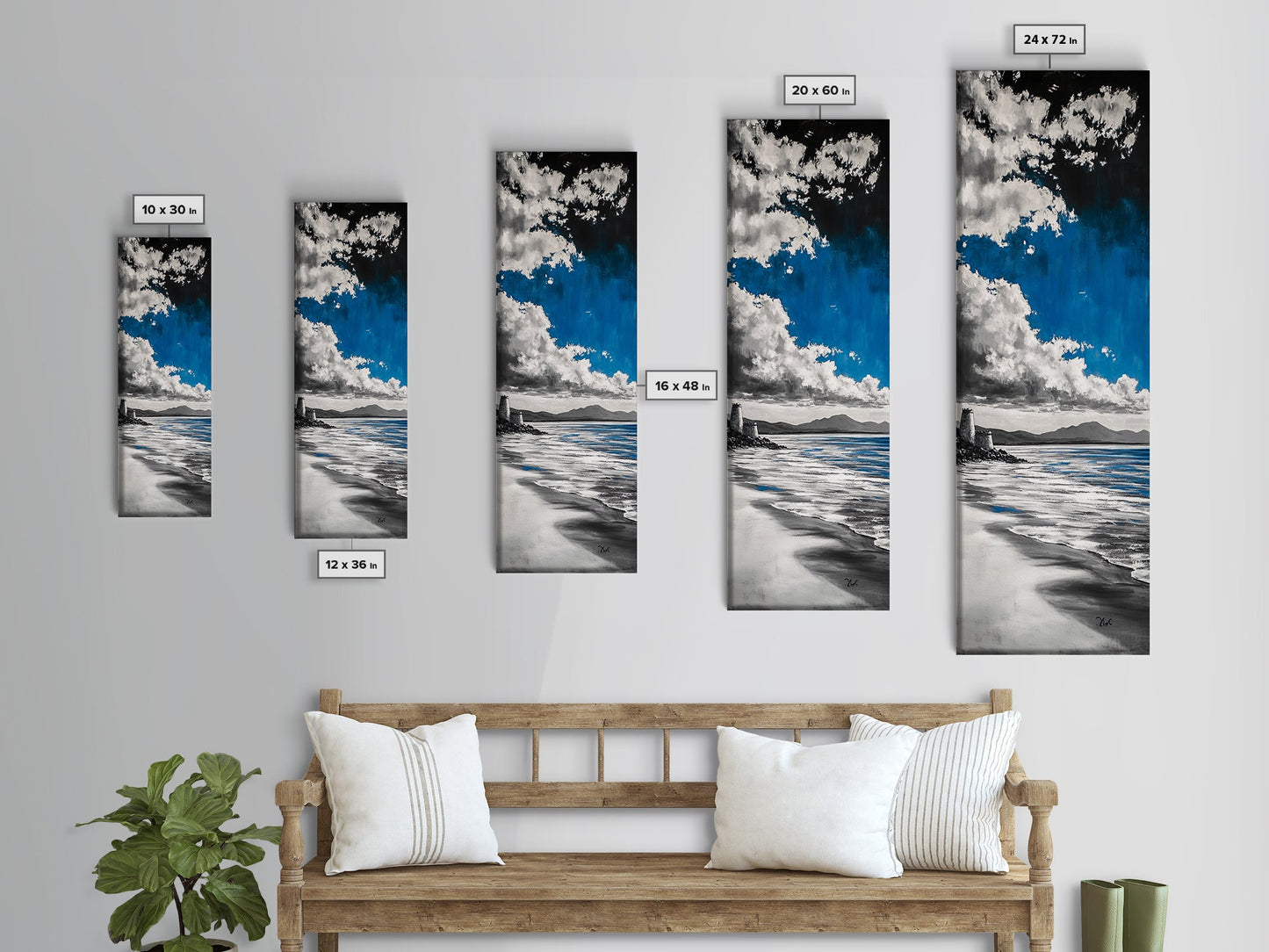 Castle Beach, Coastal Landscape, Blue Sky Painting, Framed Canvas Print, Nautical Decor, Living Room Art, Ocean Lover Gift