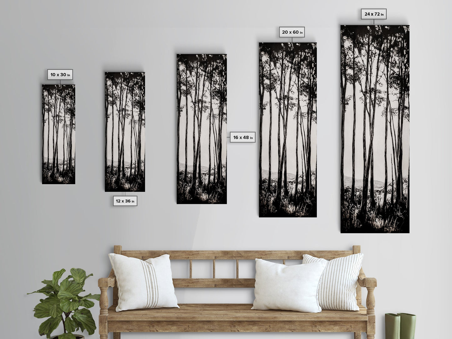 Tall Trees, Monochrome Forest, Tranquil Landscape, Framed Canvas Print, Nature Wall Art, Rustic Cabin Decor, Modern Minimalist Art