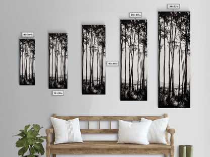 Tall Trees, Monochrome Forest, Tranquil Landscape, Framed Canvas Print, Nature Wall Art, Rustic Cabin Decor, Modern Minimalist Art
