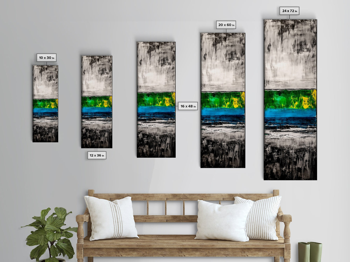 Abstract Landscape, Green and Blue, Modern Minimalist, Framed Canvas Print, Contemporary Wall Art, Office Decor, Living Room Artwork