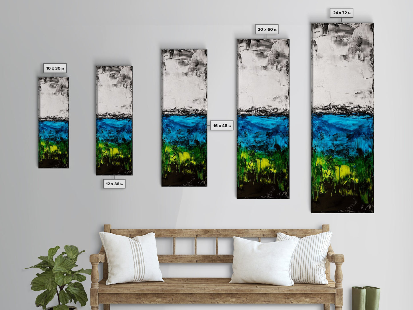 Serene Waters, Minimalist Landscape, Black and White Painting, Framed Canvas Print, Modern Wall Art, Tranquil Home Decor, Living Room Art