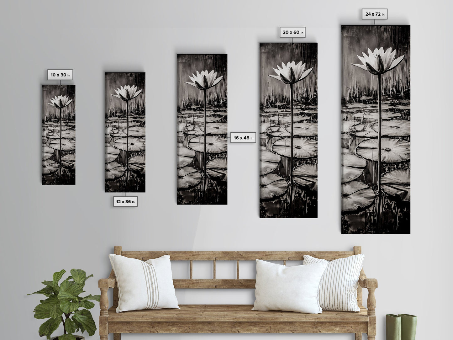 Lotus Bloom, Black and White, Water Lily, Zen Artwork, Framed Canvas Print, Botanical Wall Art, Nature Decor, Serene Living Space