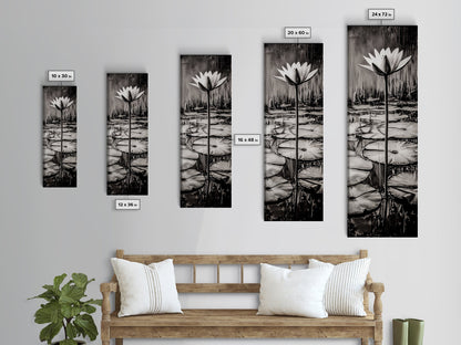 Lotus Bloom, Black and White, Water Lily, Zen Artwork, Framed Canvas Print, Botanical Wall Art, Nature Decor, Serene Living Space