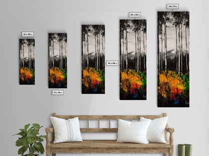 Birch Forest Painting, Mountain Wall Art, Black and White Landscape, Nature Artwork, Cabin Decor, Fall Art, Framed Canvas Print
