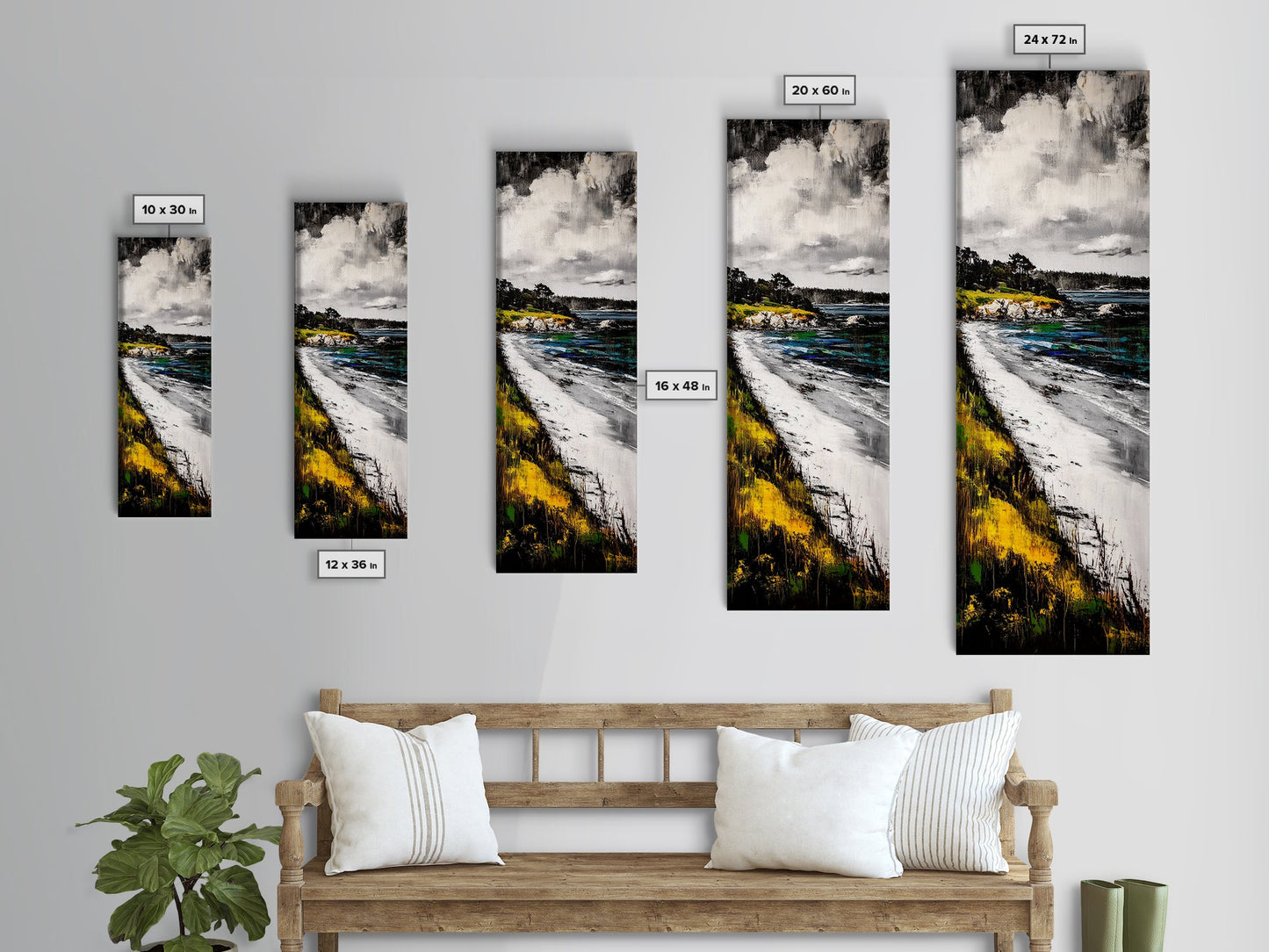 Serene Shoreline, Coastal Landscape, Framed Canvas Print, Beach Scene Painting, Ocean Wall Art, Nautical Decor, Living Room Wall Art