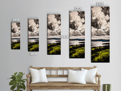 Moody Lake View, Dramatic Sky Painting, Modern Landscape Art, Framed Canvas Print, Living Room Wall Decor, Nature Inspired, Office Artwork