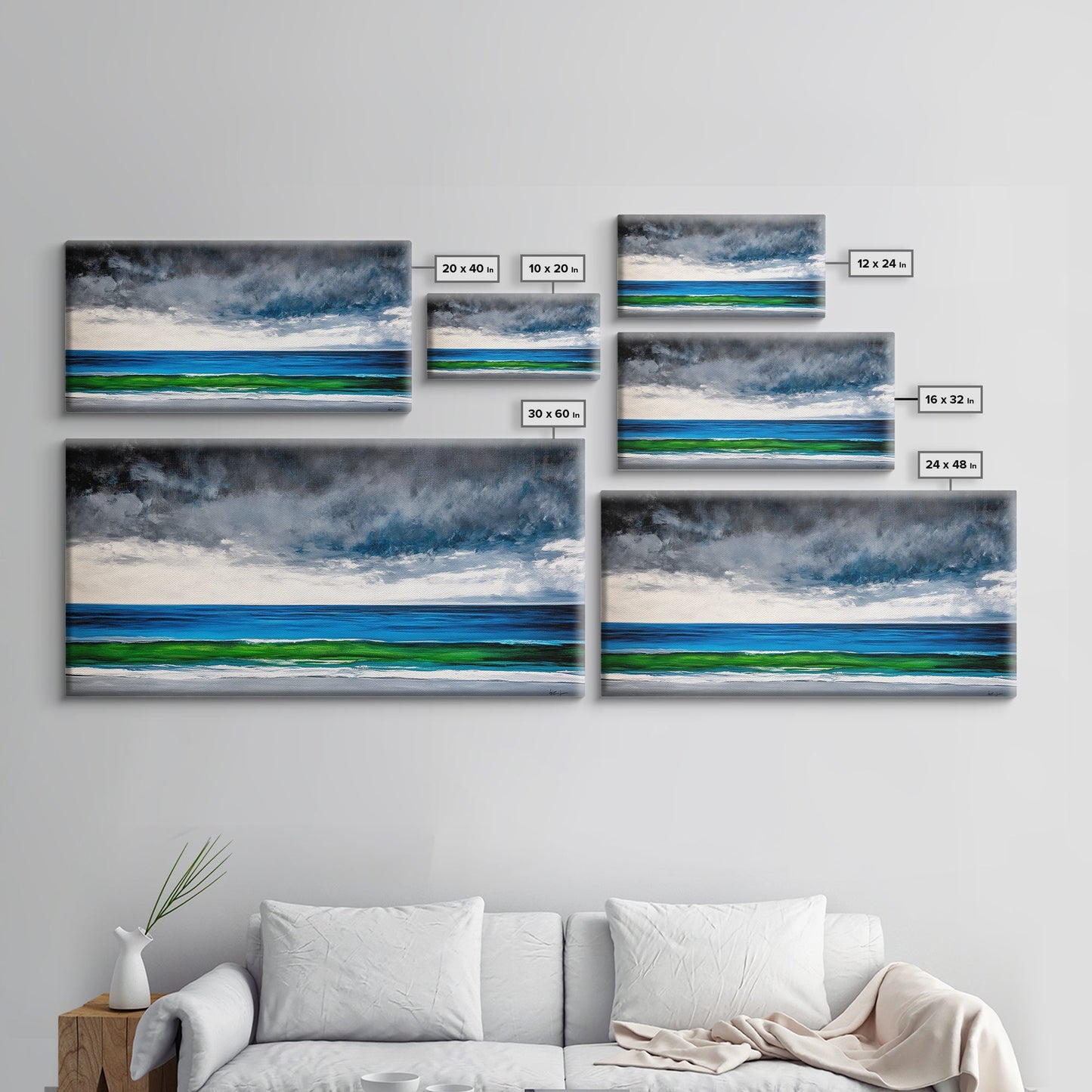Ocean Horizon, Serene Seascape, Deep Blue, Coastal Wall Art, Minimalist Nature, Framed Canvas Print, Office Decor, Modern Beach Painting
