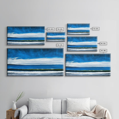 Blue Horizon, Minimalist Seascape Art, Framed Canvas Print, Ocean Wall Decor, Contemporary Coastal Painting, Modern Living Room Art