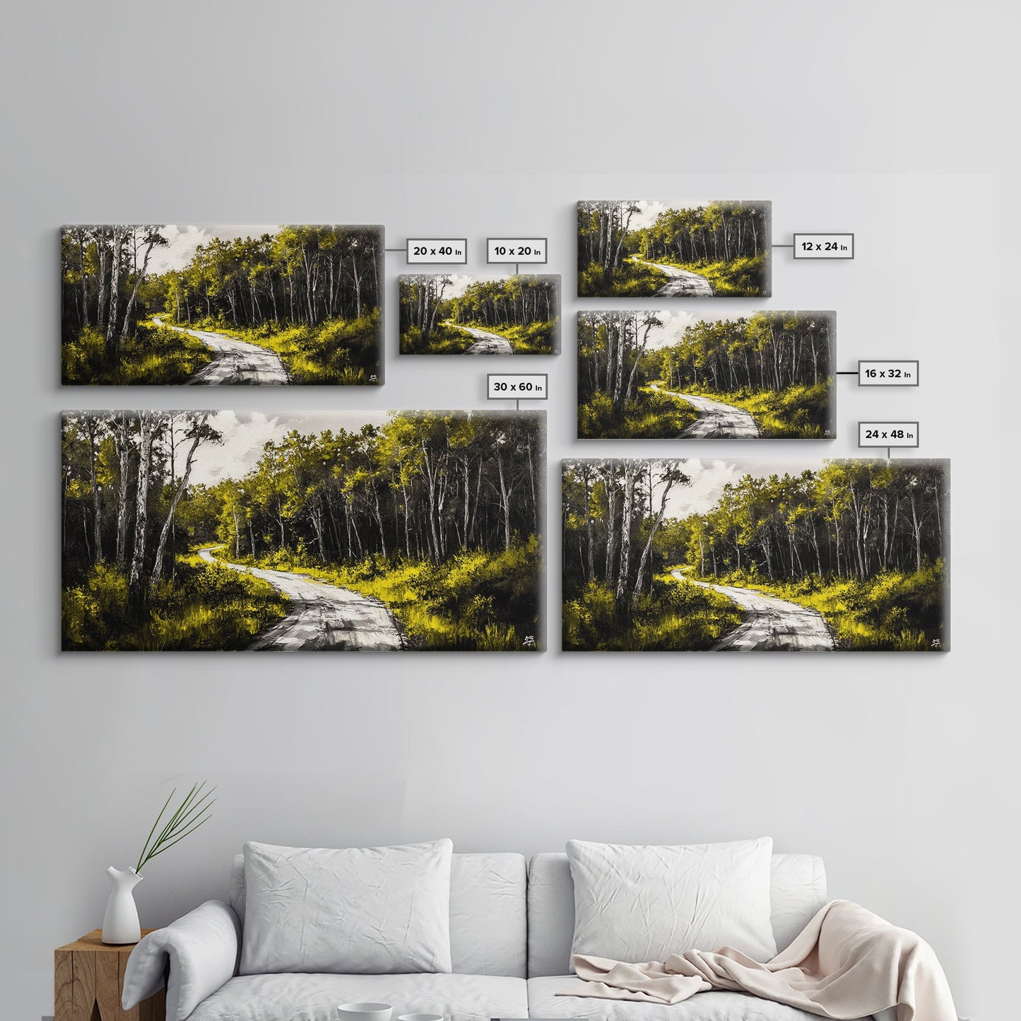 Forest Road, Scenic Nature Path, Rustic Landscape Painting, Greenery Wall Art, Country Home Decor, Framed Canvas Print, Office Artwork