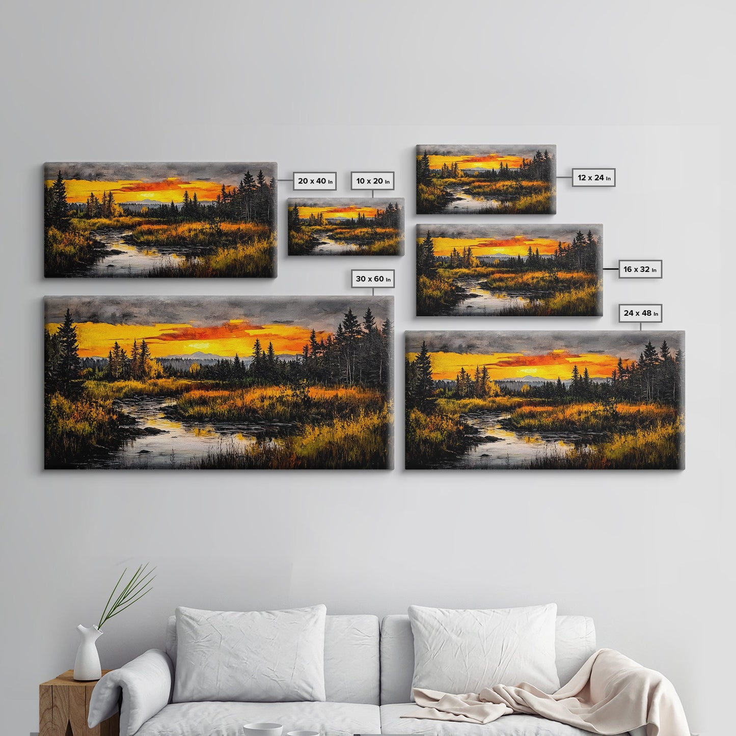 Autumn Sunset, River Landscape, Nature Art, Framed Canvas Print, Rustic Decor, Cabin Wall Art, Fall Wall Art, Living Room Art