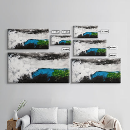 Powerful Wave, Ocean Energy, Coastal Vibes, Modern Abstract, Blue and Green Art, Large Statement, Beach House, Framed Canvas Print