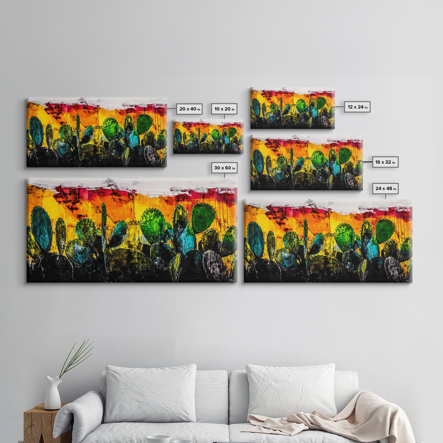 Cactus, Bold Colors, Desert, Vibrant, Framed Canvas Print, Southwest Wall Art, Boho Decor, Modern Abstract Painting, Nature Inspired