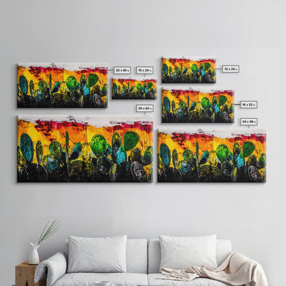 Cactus, Bold Colors, Desert, Vibrant, Framed Canvas Print, Southwest Wall Art, Boho Decor, Modern Abstract Painting, Nature Inspired