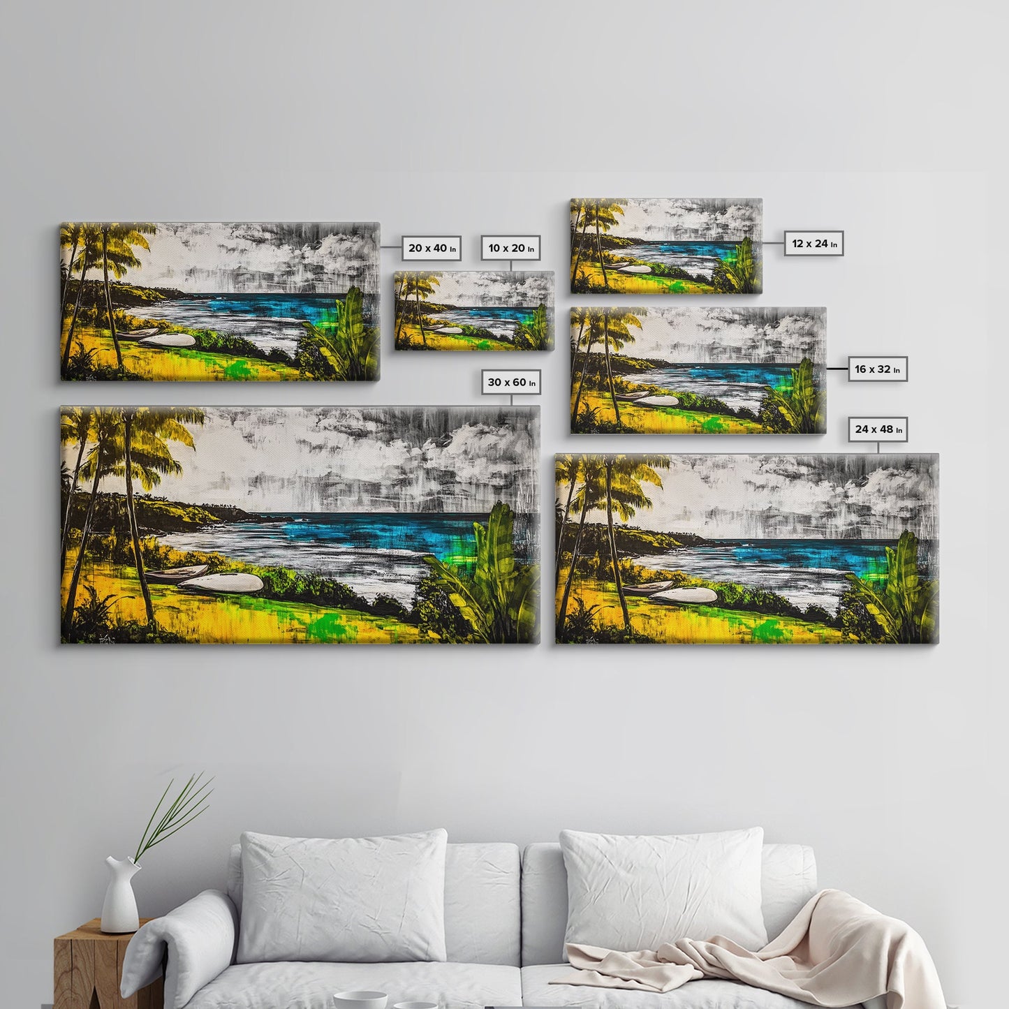 Tropical Paradise, Ocean Landscape, Coastal Wall Art, Framed Canvas Print, Beach House Decor, Living Room Art, Modern Nautical Art