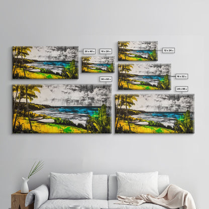 Tropical Paradise, Ocean Landscape, Coastal Wall Art, Framed Canvas Print, Beach House Decor, Living Room Art, Modern Nautical Art