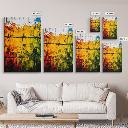 Barbed Wire Wall Art, Red Yellow Green, Bold Abstract Painting, Modern Industrial Decor, Statement Piece, Office Wall Art, Canvas Print