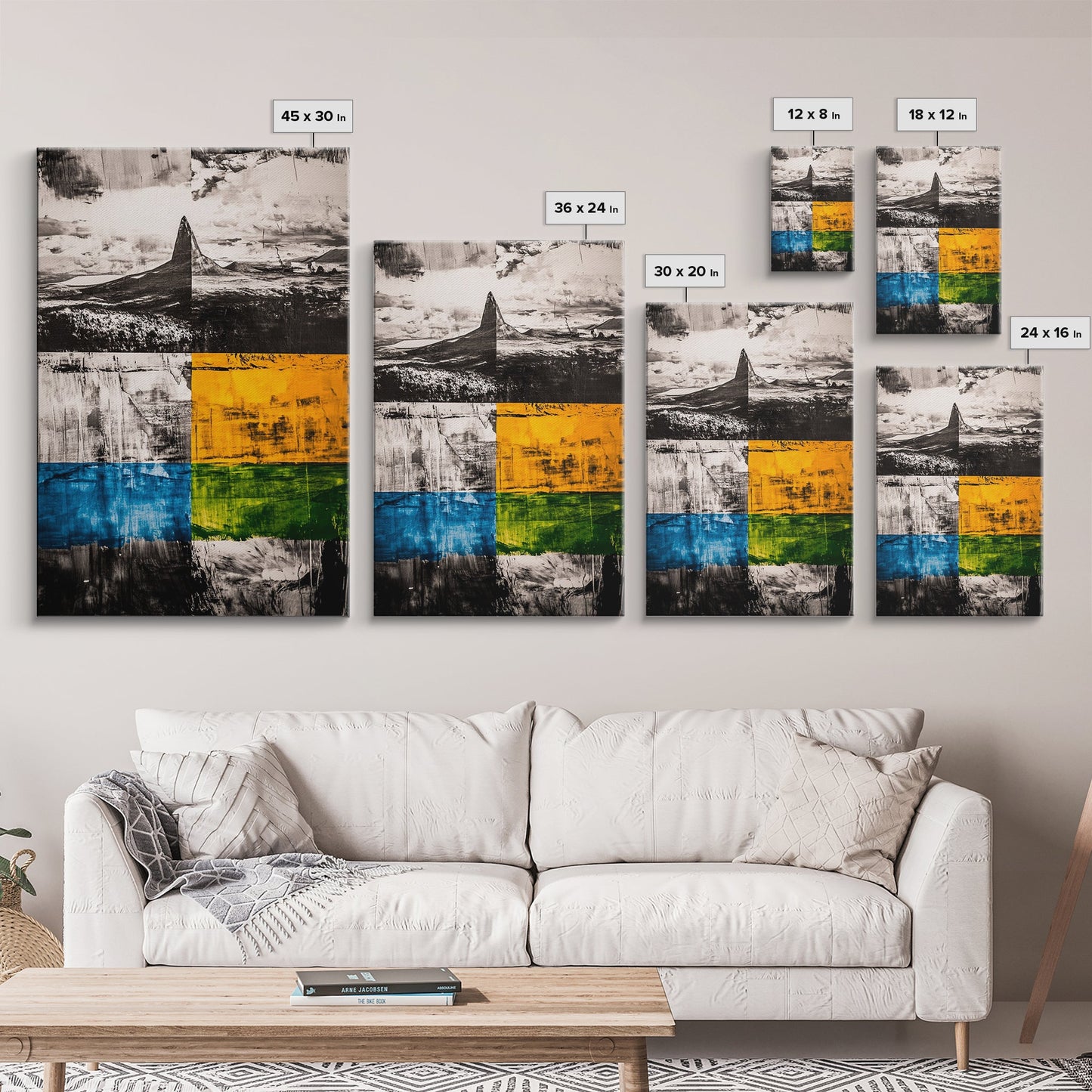 Abstract Mountain, Black and White, Geometric Art, Framed Canvas Print, Modern Wall Decor, Office Art, Minimalist Landscape, Unique Design