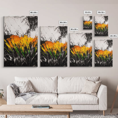 Fiery Wildflowers, Black White Abstract, Nature Art, Floral Painting, Contemporary Living Room Decor, Statement Piece, Canvas Print