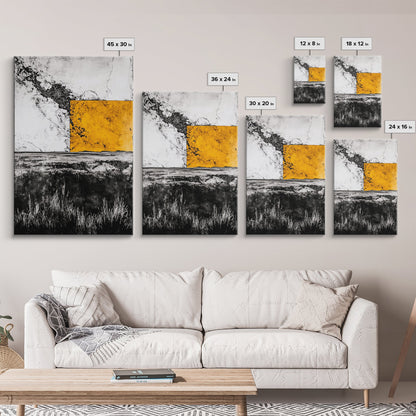 Golden Abstract, Minimalist Landscape Art, Modern Nature Painting, Earthy Tones, Contemporary Home Decor, Framed Canvas Print