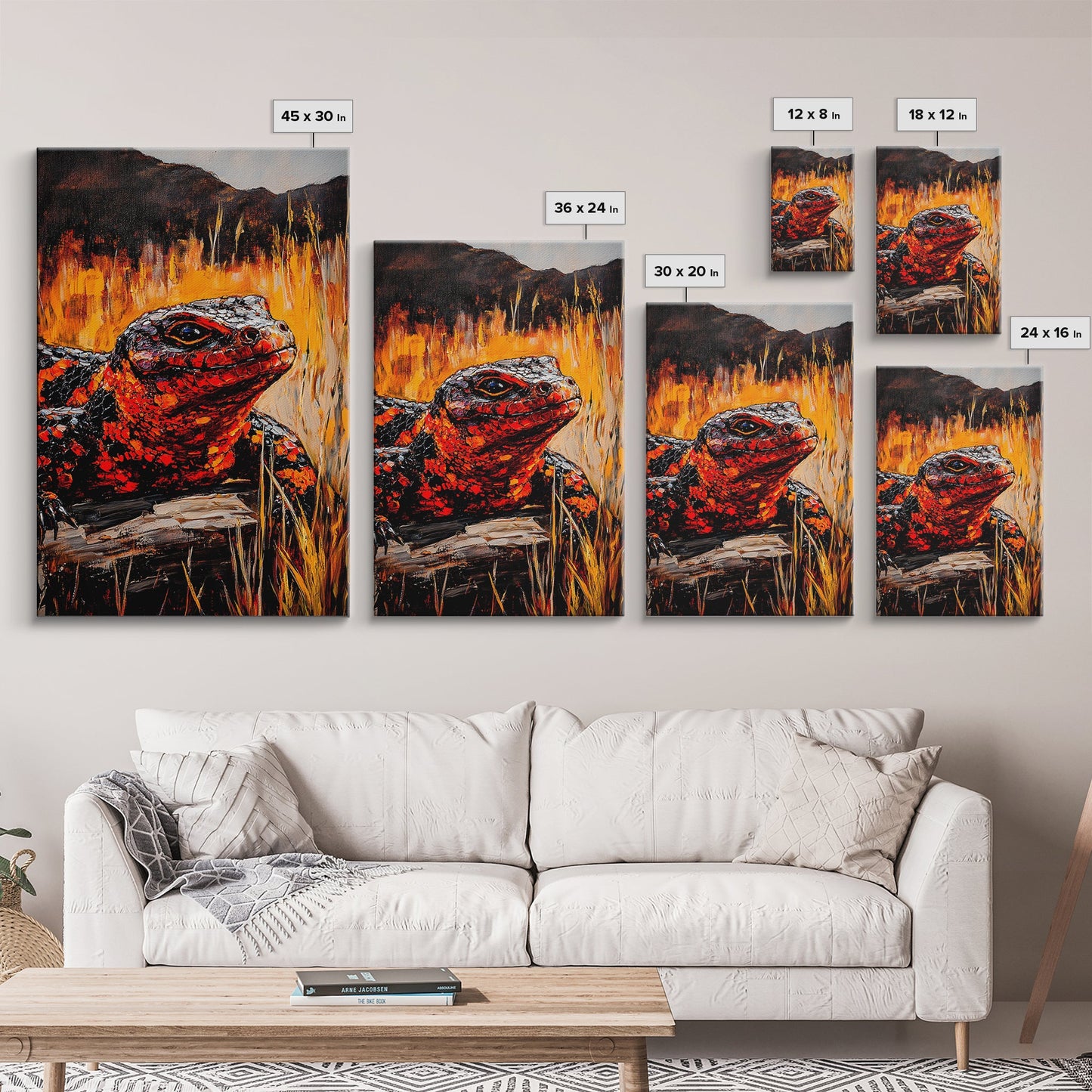 Fiery Lizard, Wildlife Art, Reptile Painting, Nature Wall Art, Rustic Decor, Warm Tones, Fall Wall Art, Living Room Art, Framed Canvas Print