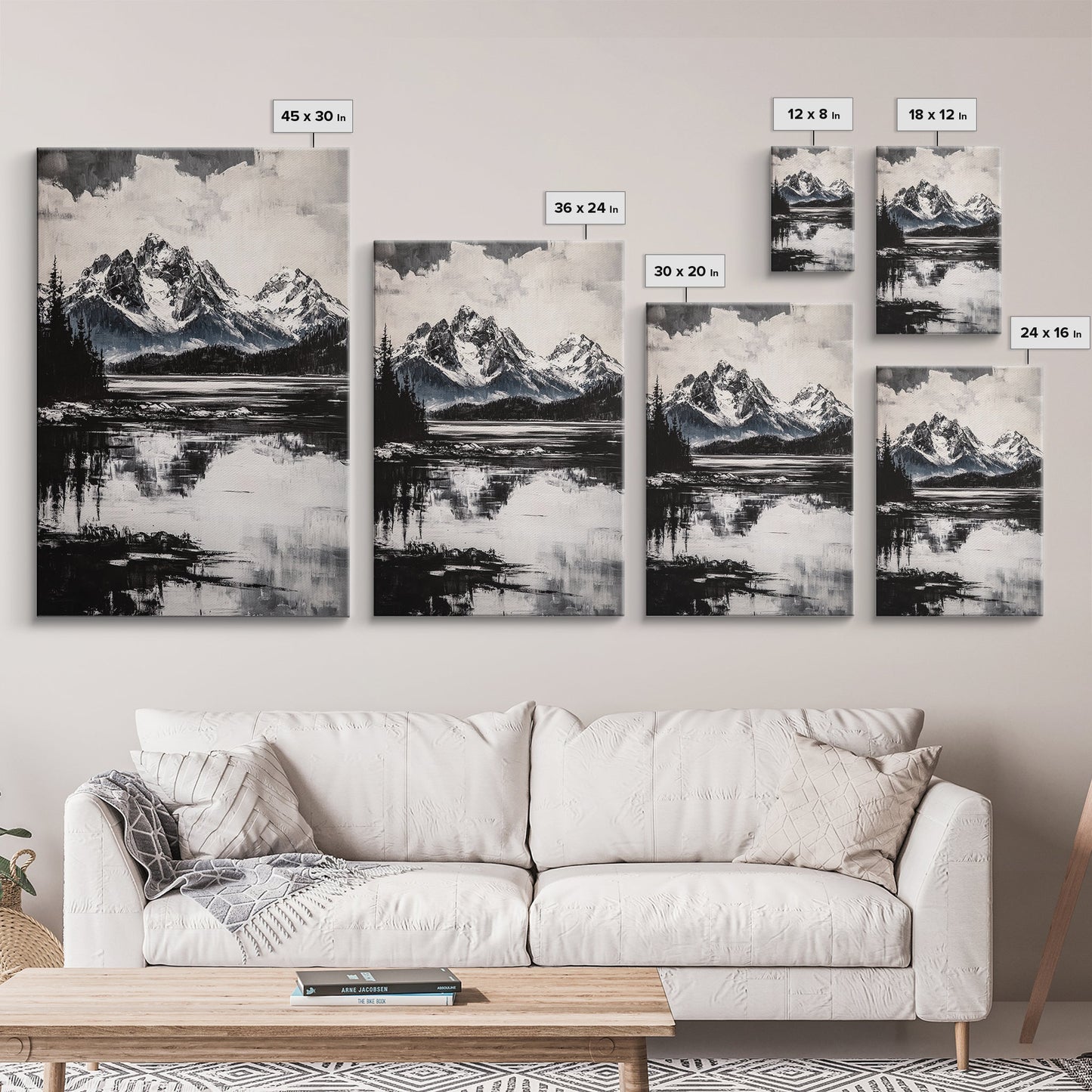 Serene Lake, Black and White Art, Nature Wall Decor, Minimalist Art, Wilderness Painting, Tranquil Wall Art, Modern Home Decor, Canvas Print