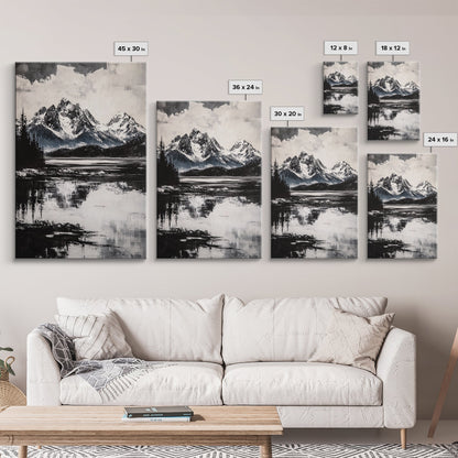 Serene Lake, Black and White Art, Nature Wall Decor, Minimalist Art, Wilderness Painting, Tranquil Wall Art, Modern Home Decor, Canvas Print