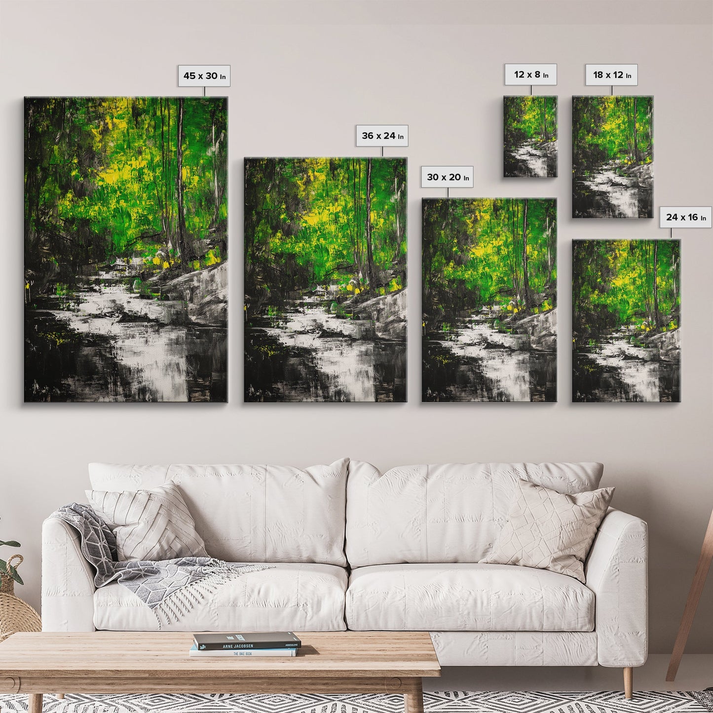 Woodland Stream, Nature Inspired, Green Forest, Serene Wall Art, Minimalist Landscape, Tranquil Home Decor, Large Wall Art, Canvas Print