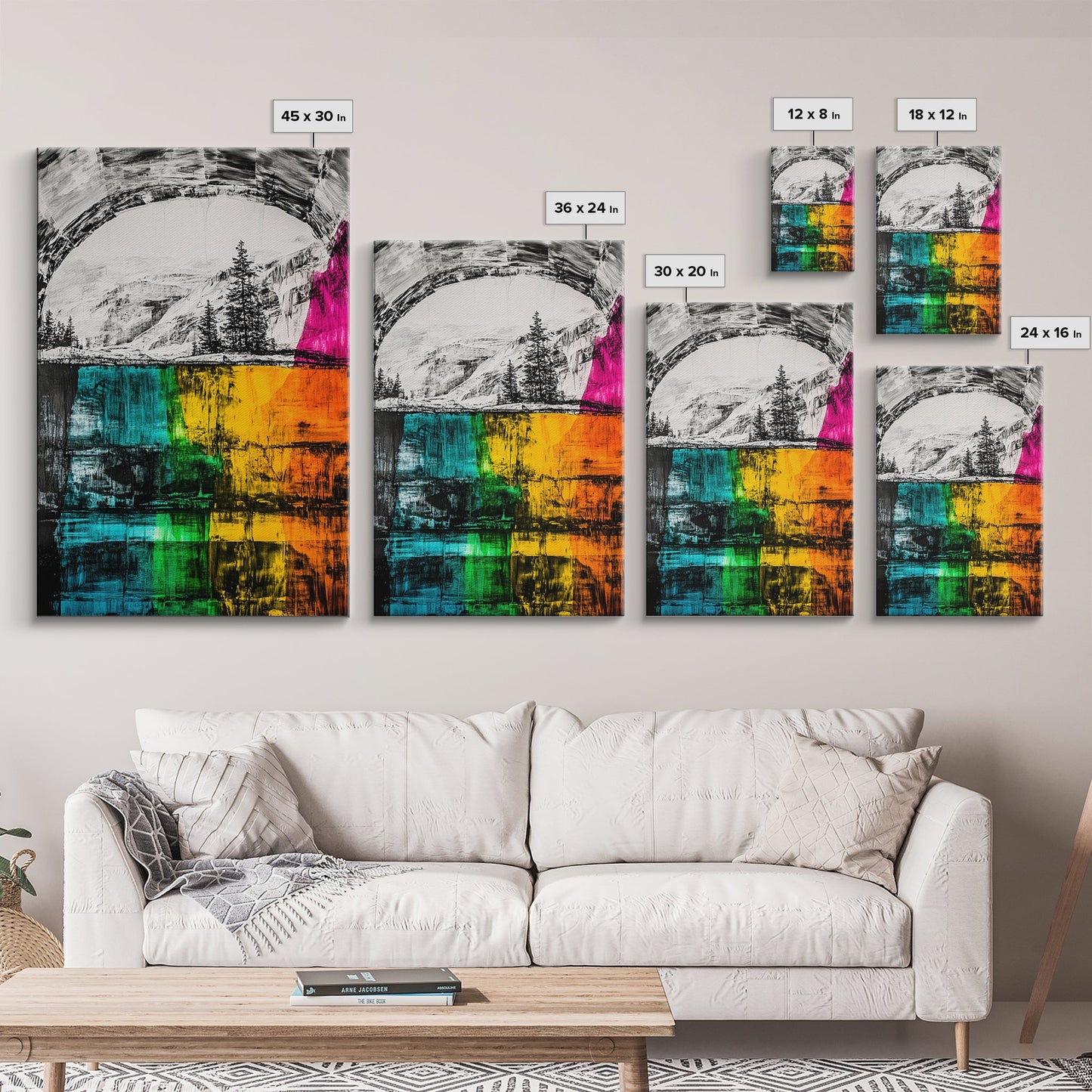Colorful Canyon, Nature Painting, Abstract Wilderness, Vibrant Landscape, Canvas Print, Adventurous Art, Boho Decor, Office Wall Art