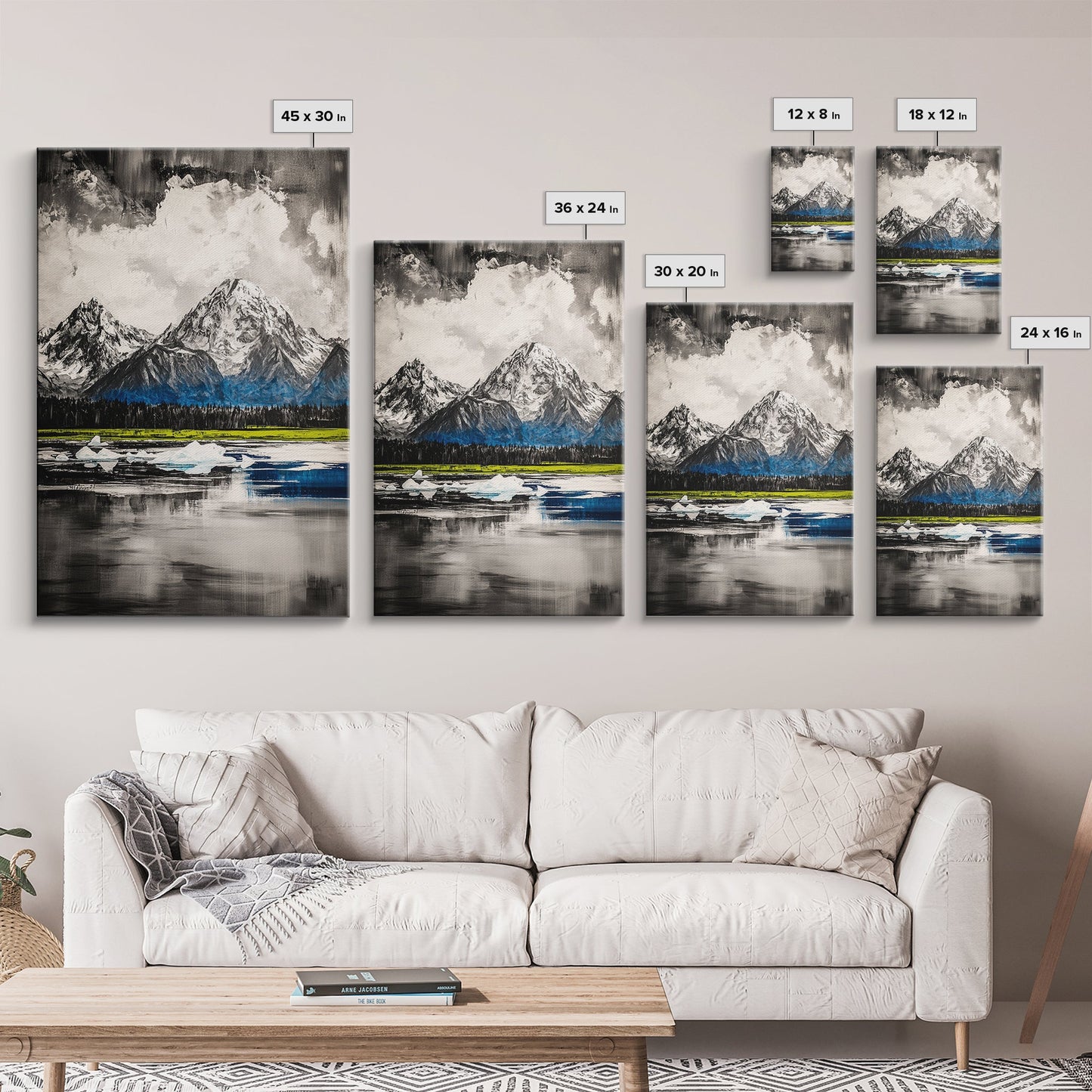 Mountain Reflections, Ice Peaks, Nature Landscape, Serene Wilderness, Canvas Print, Adventure Art, Cabin Decor, Living Room Wall Art