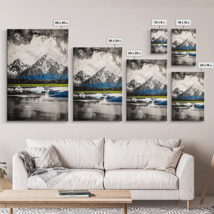 Mountain Reflections, Ice Peaks, Nature Landscape, Serene Wilderness, Canvas Print, Adventure Art, Cabin Decor, Living Room Wall Art