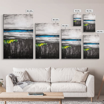 Tranquil Lake View, Blue Water Abstract Landscape, Moody Black White Sky, Serene Nature Wall Decor, Relaxing Home Gift, Canvas Print