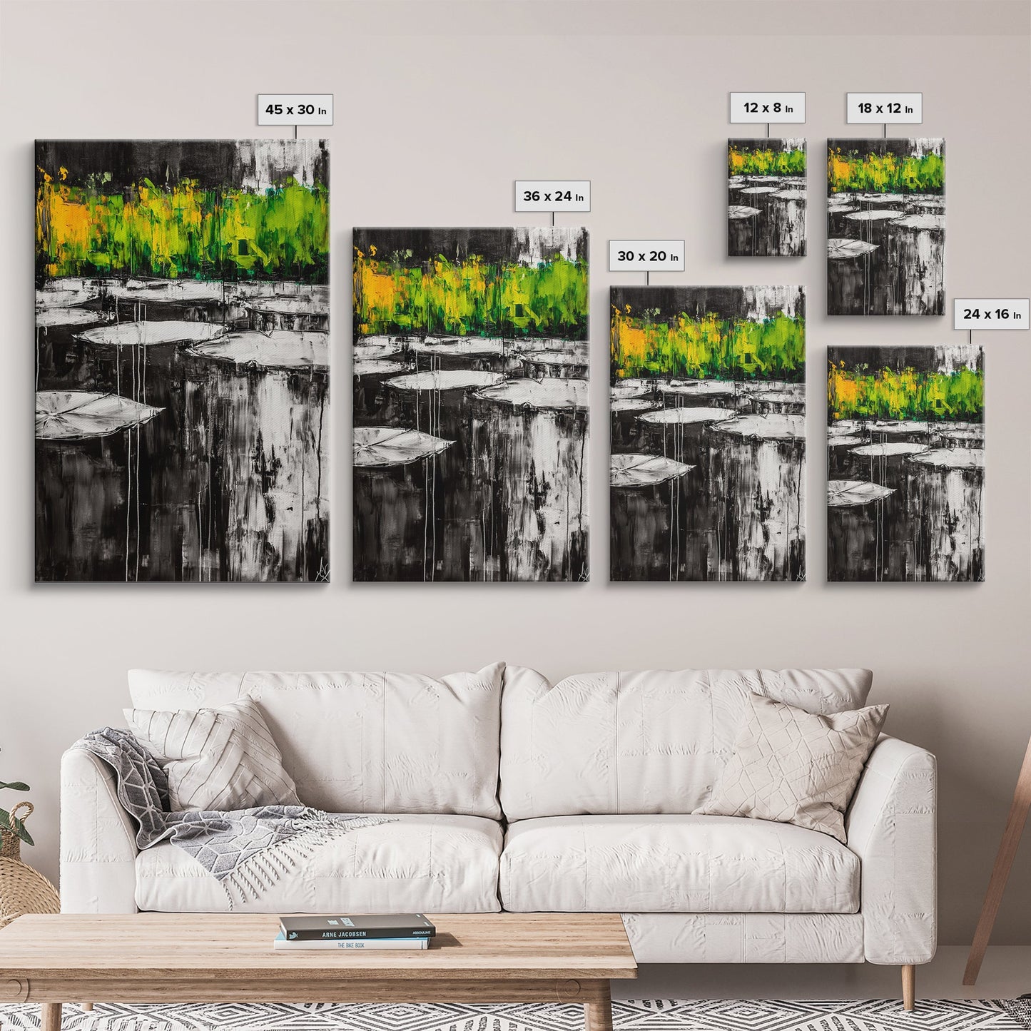 Water Lilies, Abstract Pond Art, Zen Nature Decor, Peaceful Landscape, Serene Greenery, Modern Home Style, Canvas Print, Living Room