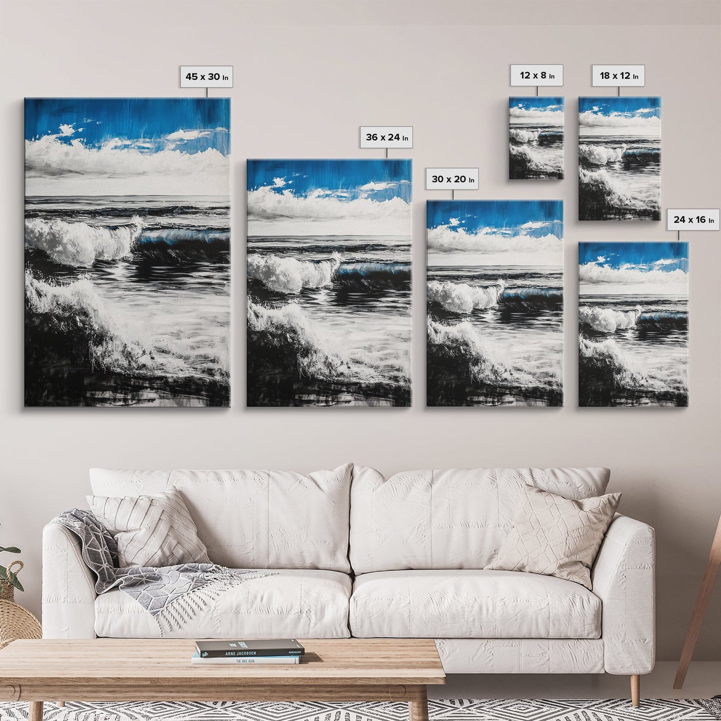 Ocean Horizon, Abstract Painting, Blue Waves, Canvas Print, Modern Seascape, Minimalist Beach Decor, Contemporary Wall Art