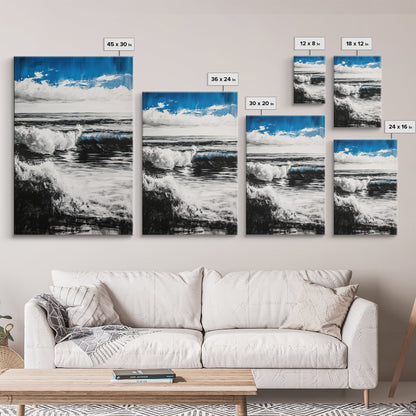 Ocean Horizon, Abstract Painting, Blue Waves, Canvas Print, Modern Seascape, Minimalist Beach Decor, Contemporary Wall Art