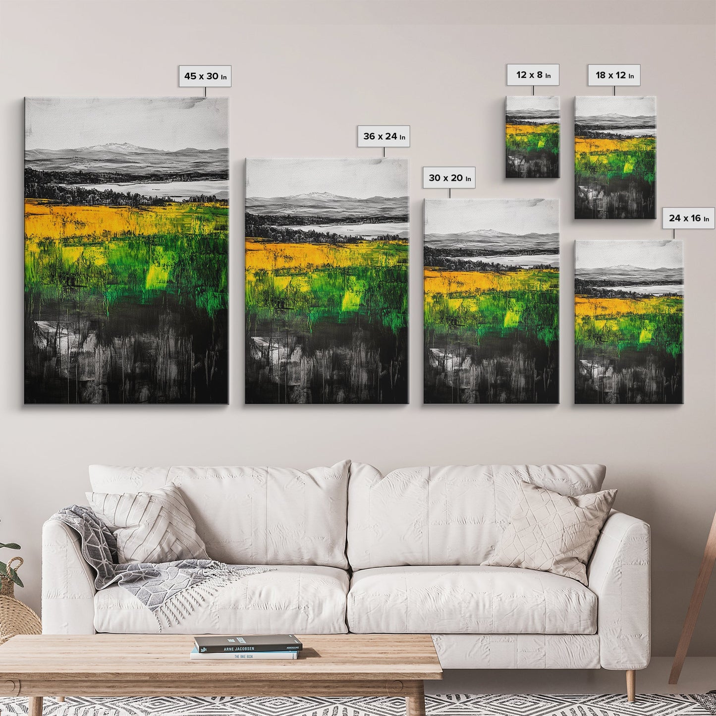 Mountain View, Golden Fields, Lakeside Horizon, Framed Canvas Print, Rustic Landscape, Nature Wall Art, Modern Farmhouse