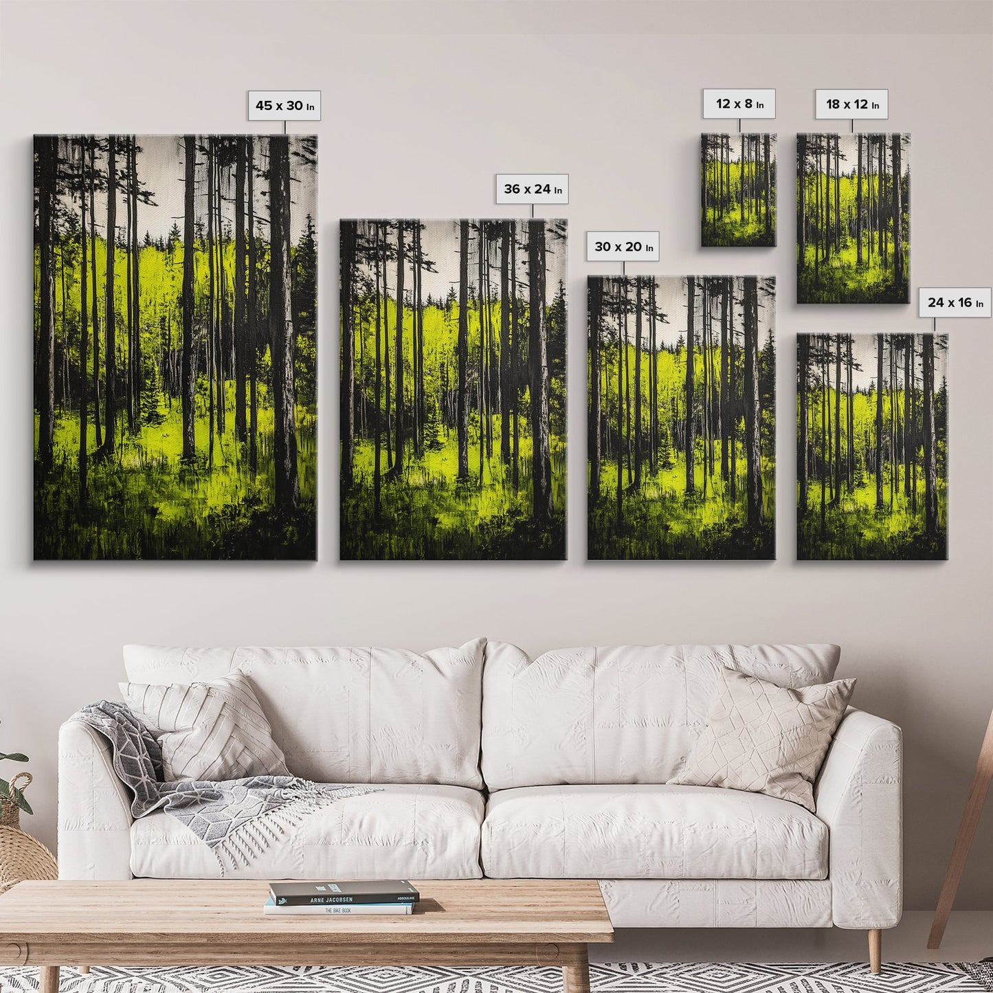 Forest Sunlight, serene nature painting, lush green forest, peaceful landscape wall art, calming home decor, framed canvas print, cabin art