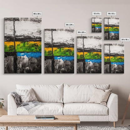 Geometric Landscape, Textured Canvas Print, Bold Wall Art, Modern Home Decor, Minimalist Artwork, Yellow Green Blue Painting