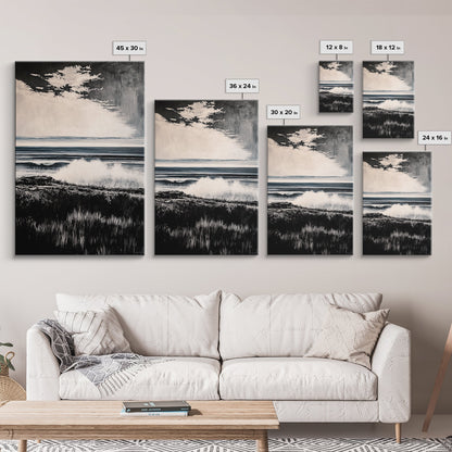 Black and White Ocean, Stormy Seascape, Dramatic Waves, Moody Wall Art, Coastal Home Decor, Canvas Print, Modern Beach House Art