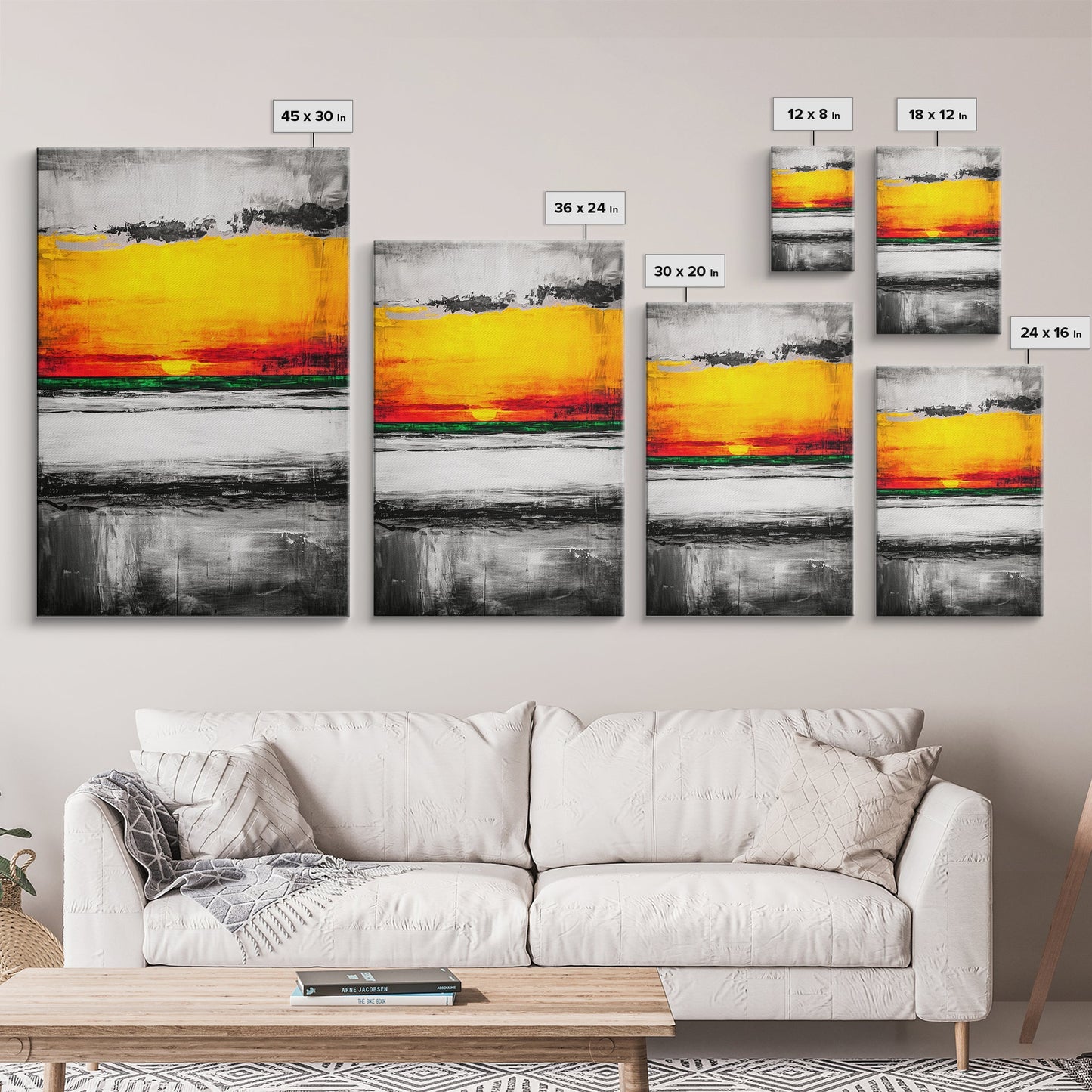 Vibrant Sunset, Bold Abstract, Modern Wall Art, Framed Canvas Print, Large Statement Art, Warm Color Palette, Bedroom Wall Art, Minimalist