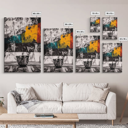 Metal Bowl, Industrial Kitchen Art, Abstract Still Life, Black and White Wall Decor, Modern Framed Canvas Print, Minimalist Aesthetic