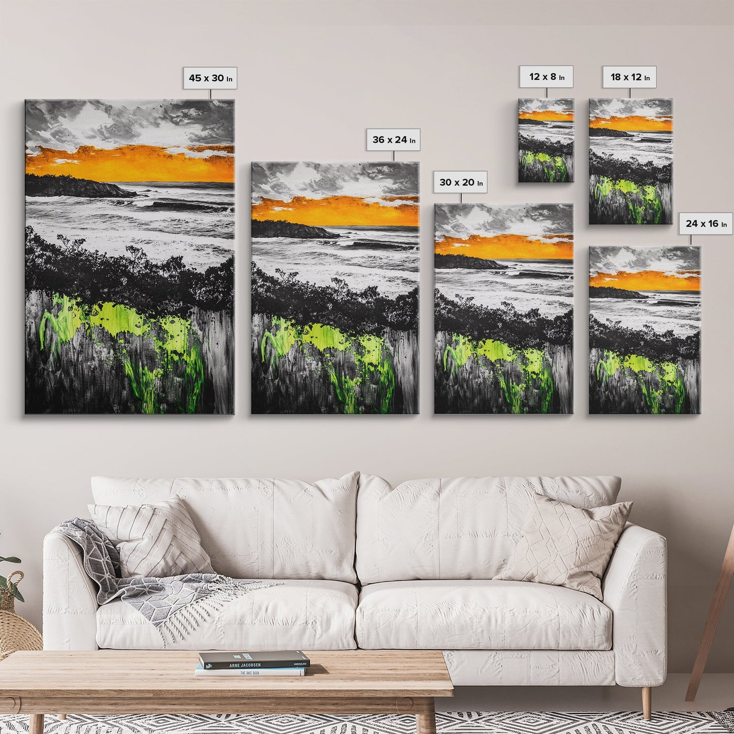 Sunset Ocean, Coastal Wall Art, Black White Seascape, Framed Canvas Print, Beach House Decor, Dramatic Sky, Nautical Artwork