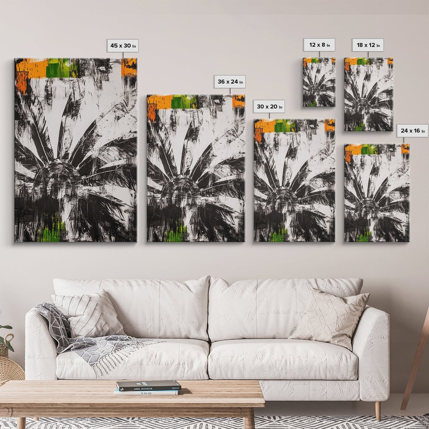 Sunflower, Black White Floral Art, Rustic Boho Decor, Farmhouse Wall Art, Nature Botanical Print, Framed Canvas Print