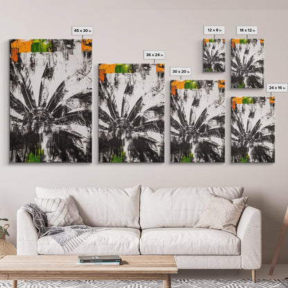 Sunflower, Black White Floral Art, Rustic Boho Decor, Farmhouse Wall Art, Nature Botanical Print, Framed Canvas Print