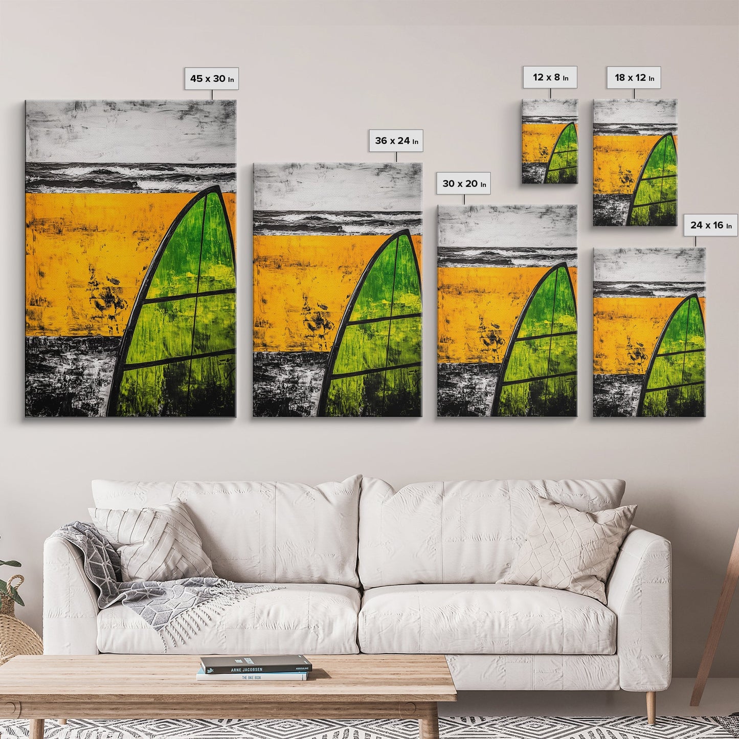 Yellow Beach, Sailboat Art, Nautical Decor, Coastal Wall Art, Framed Canvas Print, Ocean Waves, Living Room Art, Bold Abstract Style