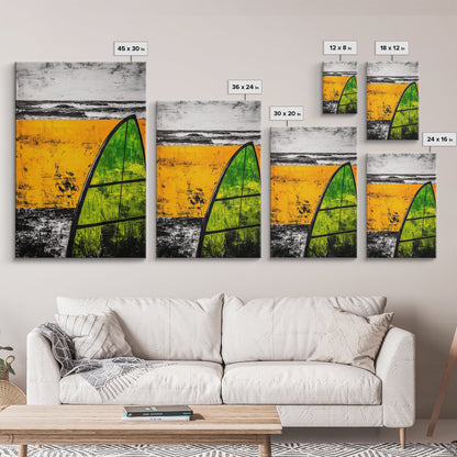 Yellow Beach, Sailboat Art, Nautical Decor, Coastal Wall Art, Framed Canvas Print, Ocean Waves, Living Room Art, Bold Abstract Style