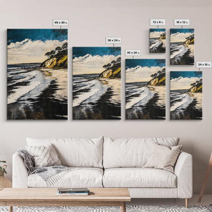 Sunset Beach, Cliffside View, Ocean Landscape, Nature Wall Art, Framed Canvas Print, Coastal Home Decor, Golden Hour, Serene Scene