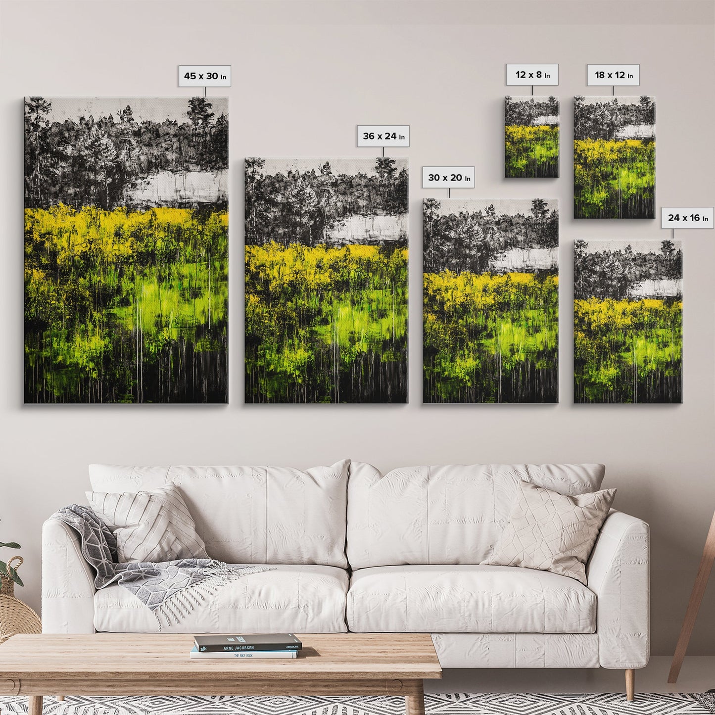 Wildflowers, Abstract Meadow, Colorful Landscape, Modern Wall Art, Framed Canvas Print, Boho Decor, Vibrant Nature, Yellow Green Art