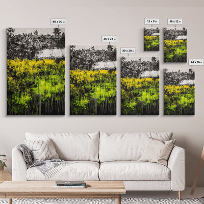 Wildflowers, Abstract Meadow, Colorful Landscape, Modern Wall Art, Framed Canvas Print, Boho Decor, Vibrant Nature, Yellow Green Art