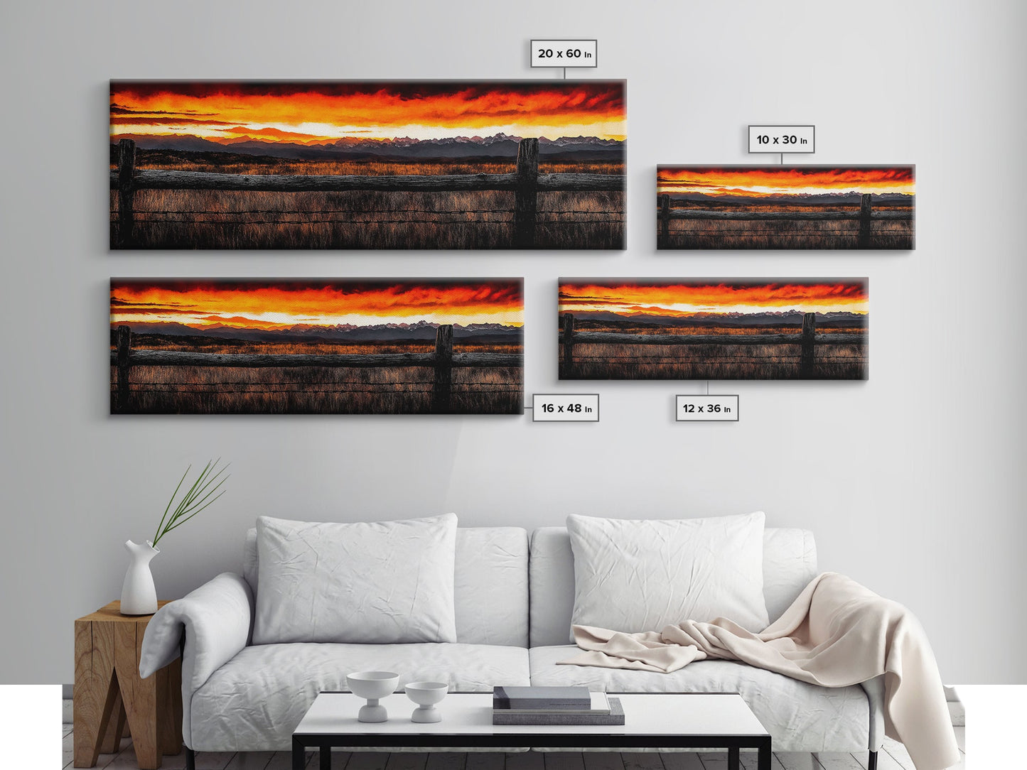 Western Sunset, Mountain Landscape Print, Rustic Cowboy Art, Dramatic Sky Painting, Country Wall Decor, Framed Canvas Print, Large Wall Art