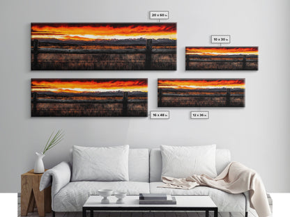 Western Sunset, Mountain Landscape Print, Rustic Cowboy Art, Dramatic Sky Painting, Country Wall Decor, Framed Canvas Print, Large Wall Art